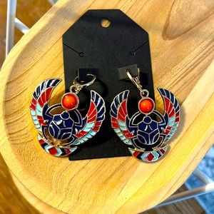 Big gold plated scarab huggie hoops ooak